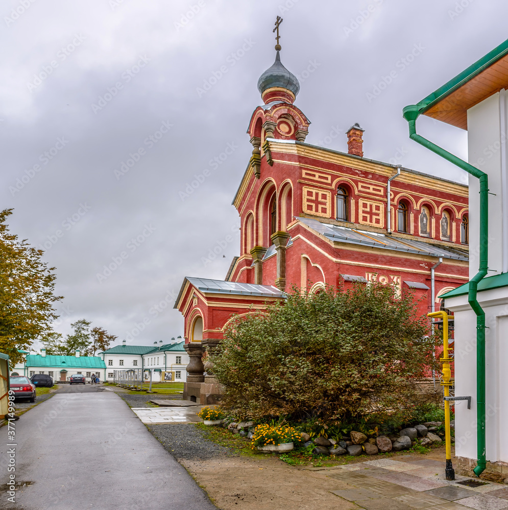 Fototapeta premium Nikolsky Monastery in Staraya Ladoga on the banks of the Volkhov River.