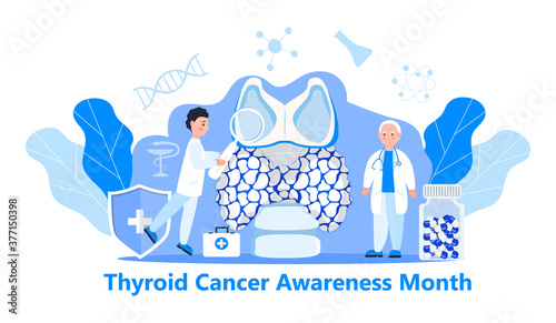 Thyroid cancer awareness month illustration. Hypothyroidism concept vector for app, web.