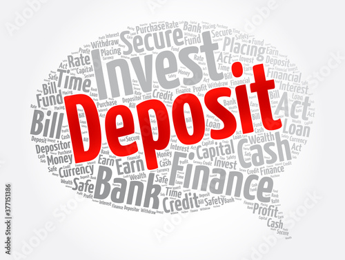 Deposit message bubble word cloud collage, business concept background