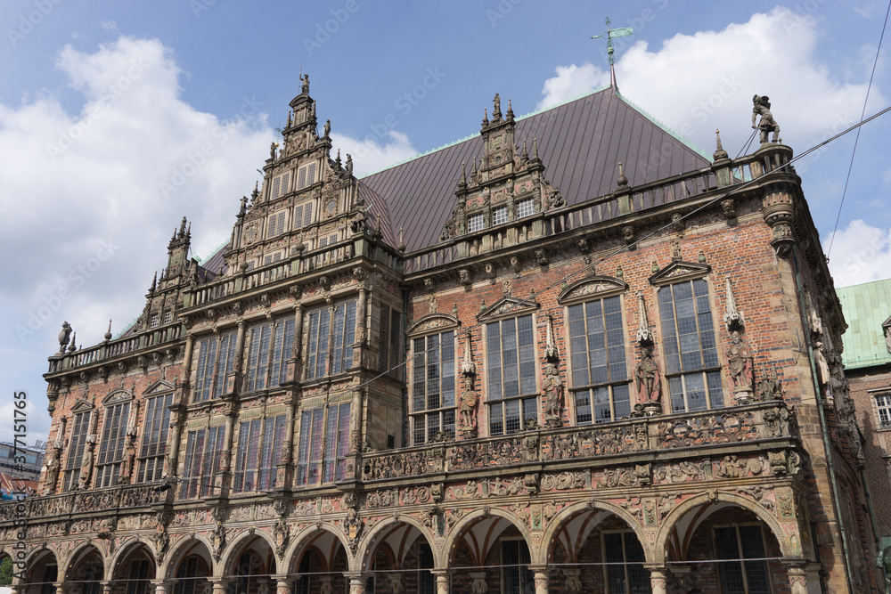 Bremen, Germany - August 16, 2019: old city hall building at the historic marketplace