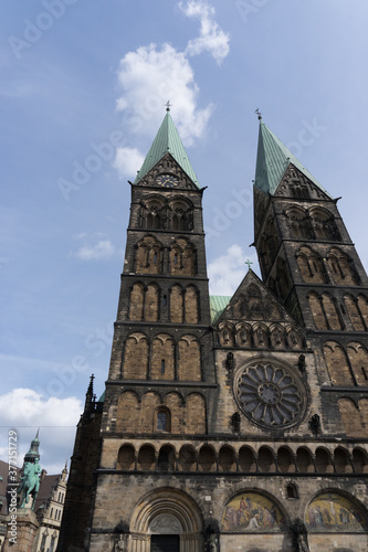 Bremen, Germany - August 16, 2019: old gothic church "St. Petri Dom" at the historic marketplace © tina7si