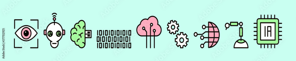 Simple Set Of Artificial Intellegency Related Vector Line Icons isolated on blue