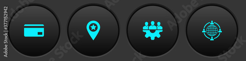 Set Credit card, Location with star, Project team base and Outsourcing concept icon. Vector.