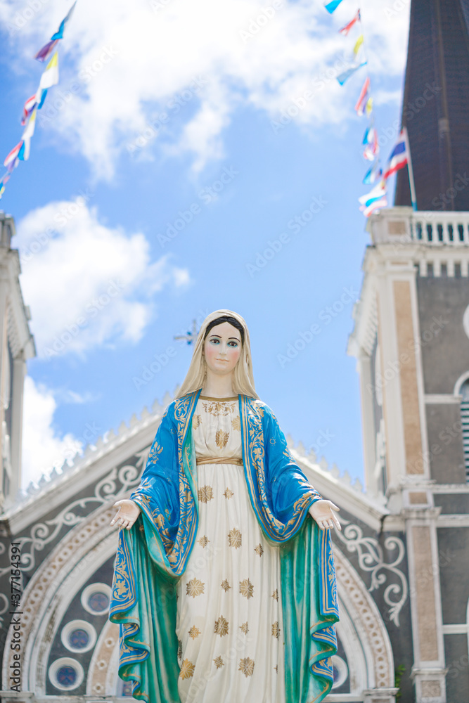 Virgin Mary. Roman Catholic Diocese of Chanthaburi with selective focus on the virgin Mary. One of the most popular tourist attraction in Chantaburi, district of Thailand.