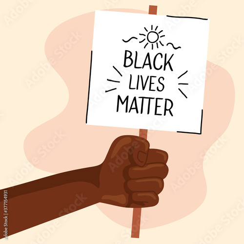 stop racism, with hand and banner, black lives matter concept vector illustration design
