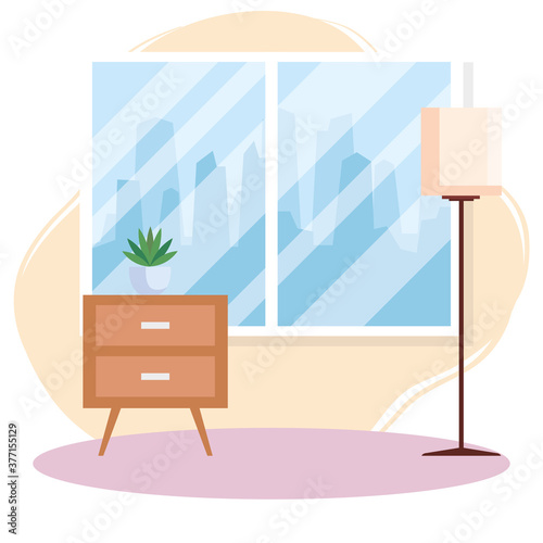 house place interior scene, set icons furniture decoration vector illustration design