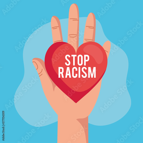 stop racism, and hand with heart, black lives matter concept vector illustration design