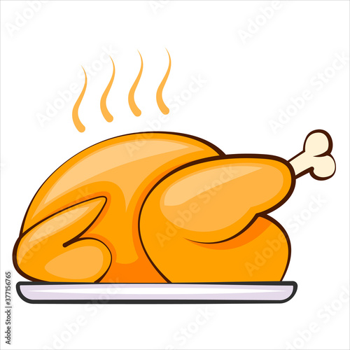 Baked turkey for Thanksgiving Day. Thanksgiving Turkey isolated vector illustration. Baked chicken. Grill chicken.  Roasted poultry on plate. 