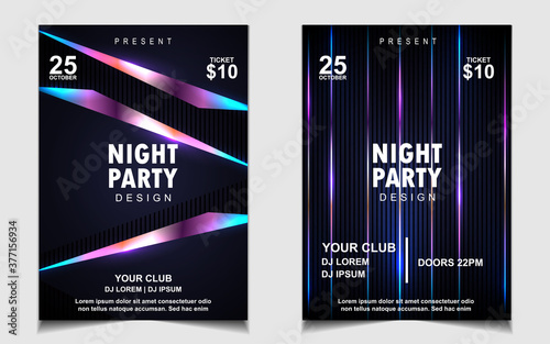 Music poster design background template with elegant colorful light Electro music and party night dance concept graphic can use for club night invitation, festival flyer, business event promotion