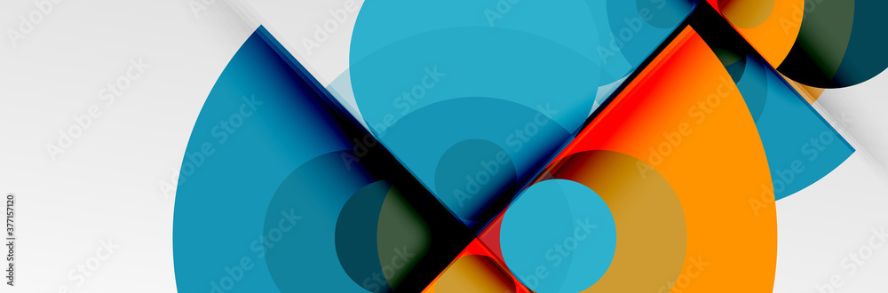 Bright color circles, abstract round shapes and triangles composition with shadow effects. Vector modern geometric design template Bright color circles, abstract round shapes and triangles composition with shadow effects. Vector modern geometric design template