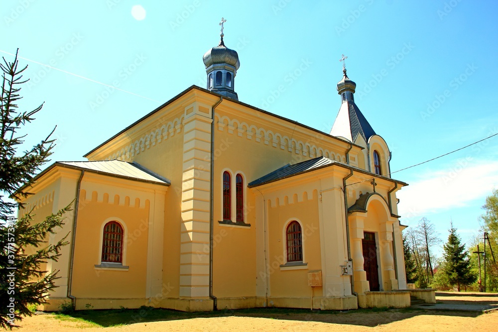 Naklejka premium Kulno, Kościół, Cerkiew, Religia, Zabytek, Budowla, Krzyż, Dzwonnica, Krajobraz, Rzeka,