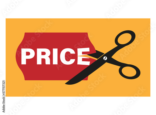 price cut discount symbol with price tag cut in half vector illustration
