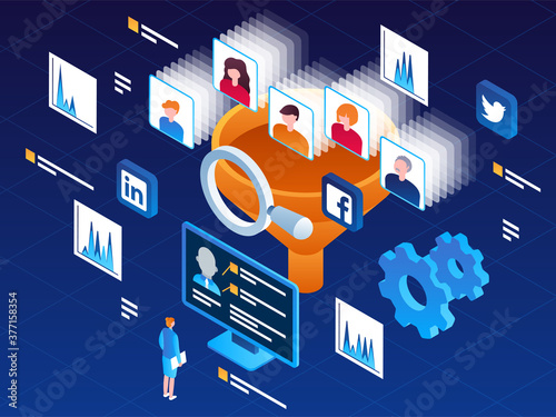 Vector isometric illustration of a lead generation process