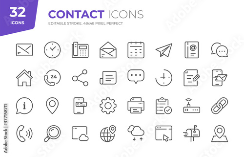 Contact Line Icons. Editable Stroke. Pixel Perfect.