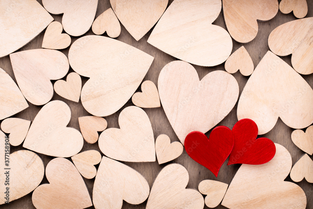 Red heart, valentine day greeting card. Wooden hearts background. Red heart, valentine day greeting card. Wooden hearts background.