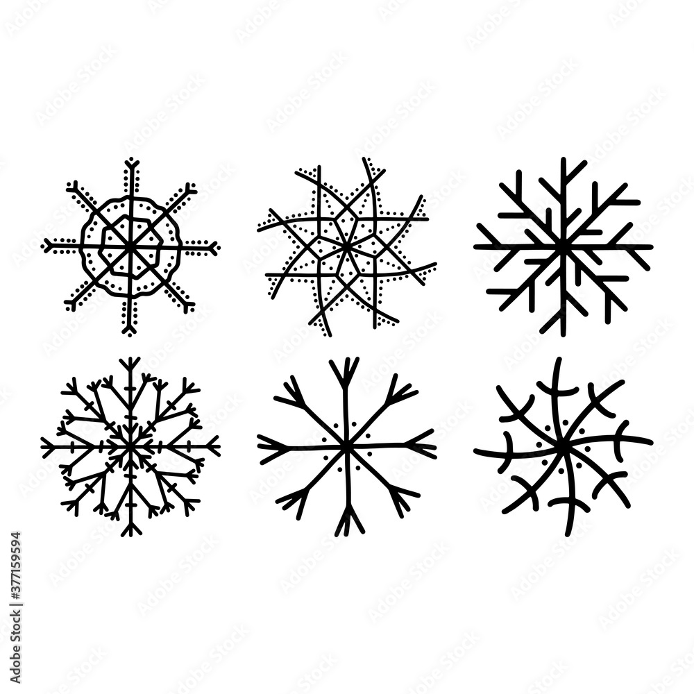 Obraz premium Set of hand drawn snowflakes. Isolated on white background.