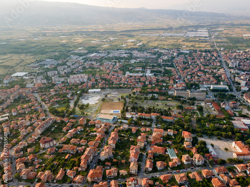 Aerial sunset view of town of Petrich, Bulgaria © Stoyan Haytov