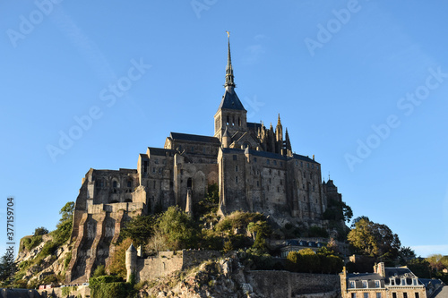 View on UNESCO beauty sunset place - Mont Saint Michele in Normandy, France