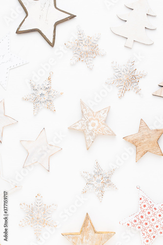 Christmas composition. Christmas decorations on white background. Flat lay  top view