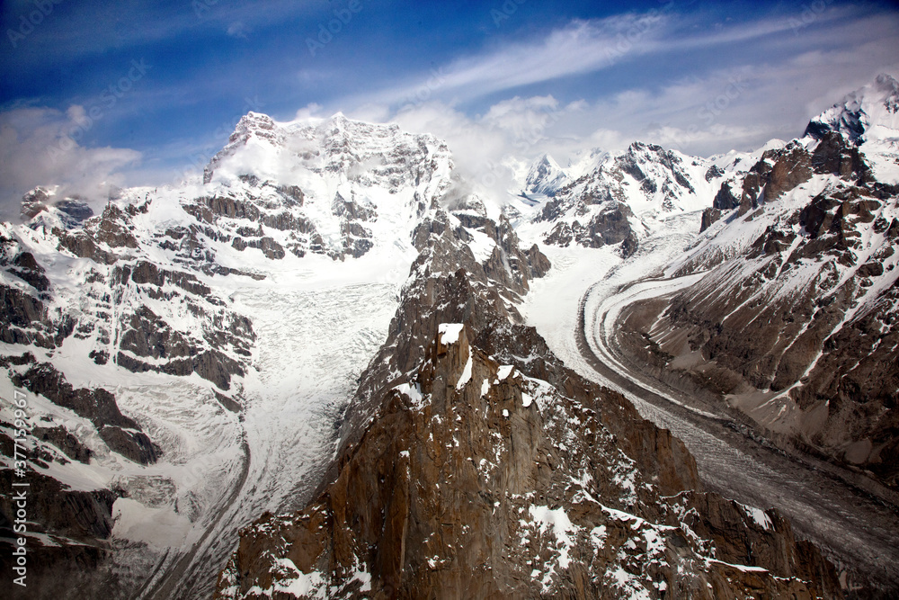 glaciers and snow mountain in Karakorum range, landscapes of northern ...