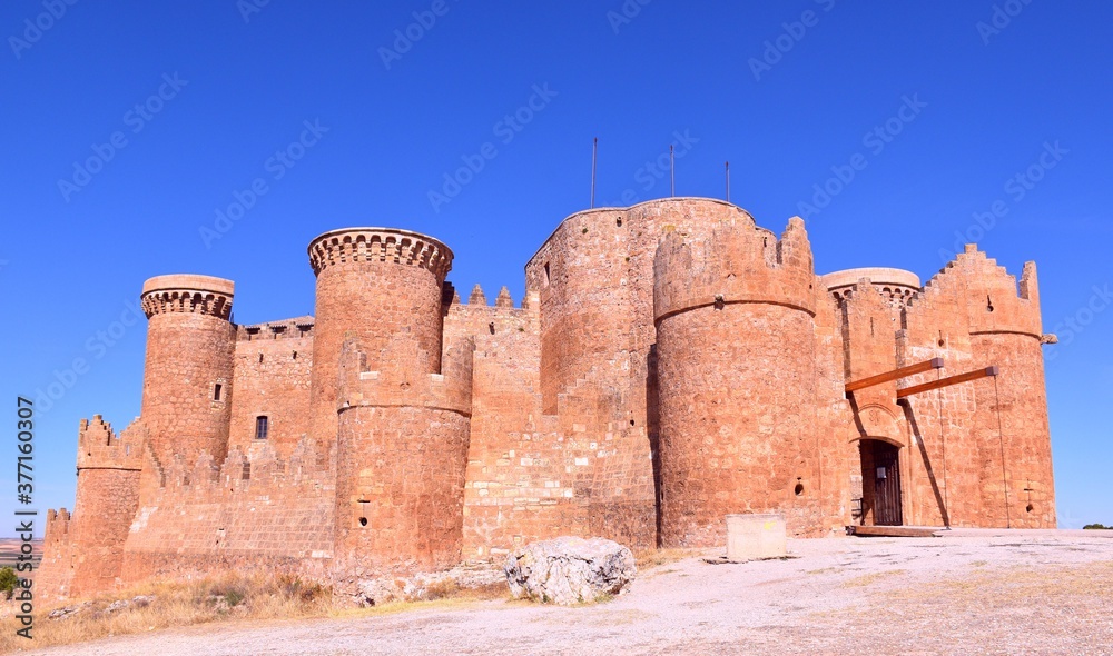 Belmonte Castle in sunny day and intense blue sky.