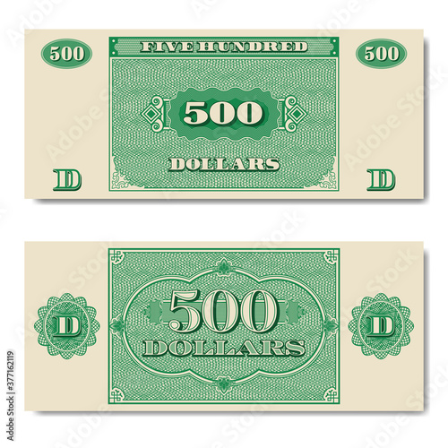 Paper money green banknote of five hundred dollars with guilloche grid EPS10