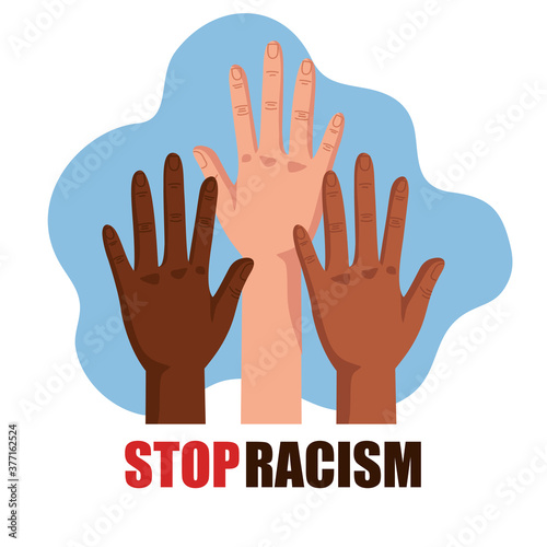 stop racism, with three hands, black lives matter concept vector illustration design