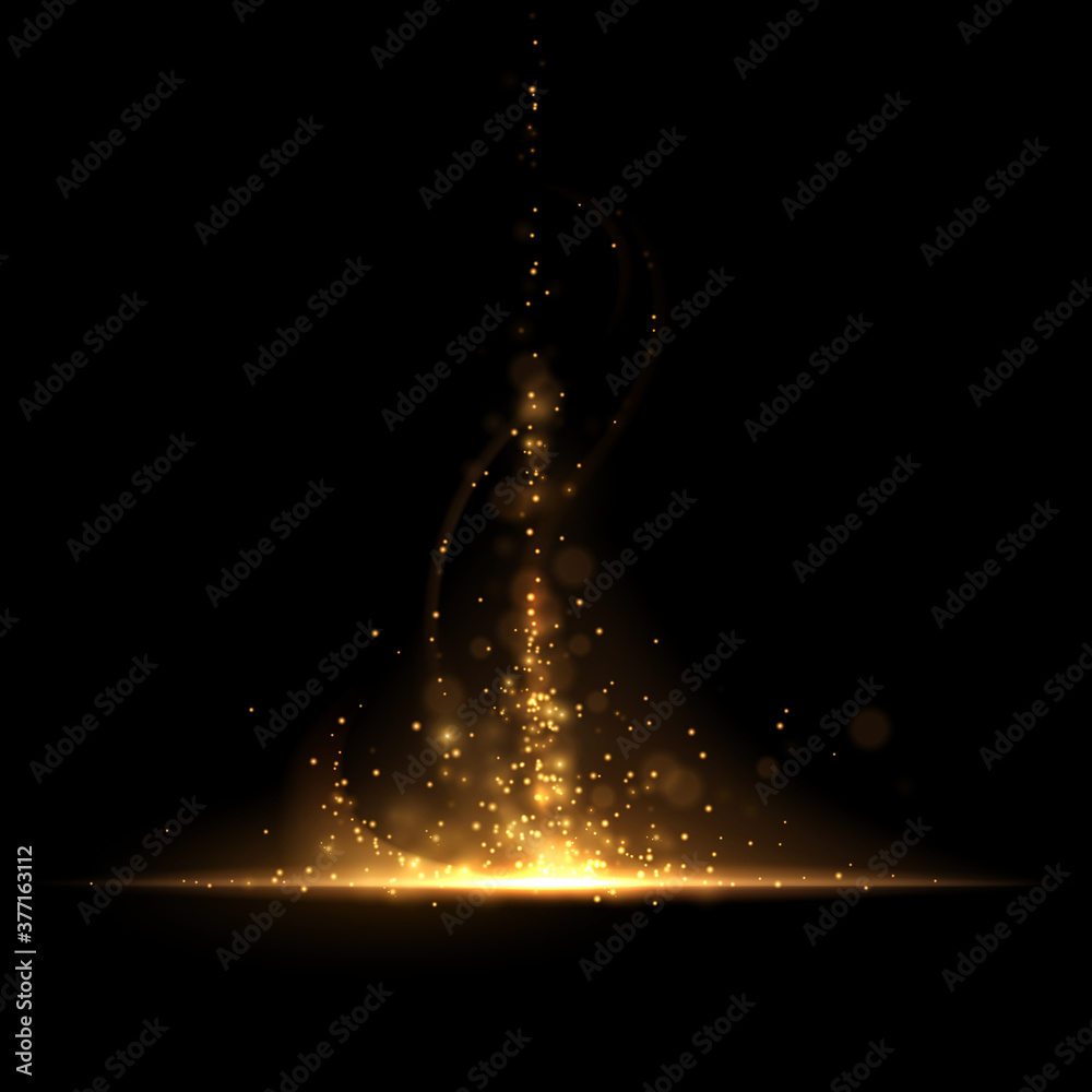 Abstract gold light sparks on black background