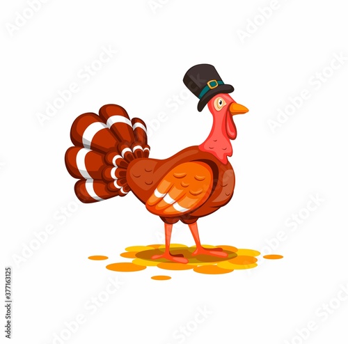 wild turkey animal wear hat, happy thanksgiving day concept in cartoon illustration vector isolated in white background