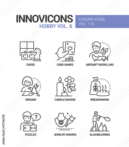 Hobby and activities - line design style icons set