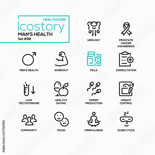 Man health - vector line design style icons set