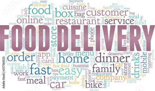 Food delivery vector illustration word cloud isolated on a white background.