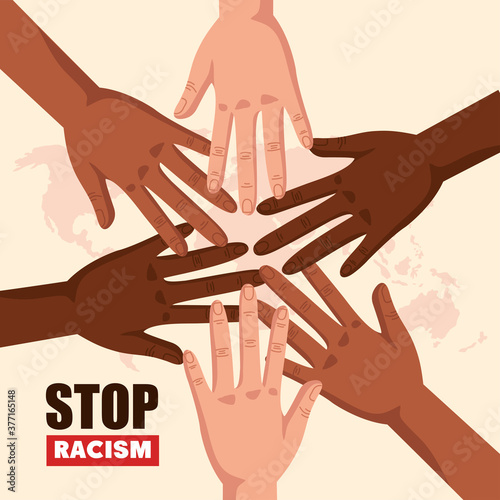 stop racism, with joined hands, black lives matter concept vector illustration design