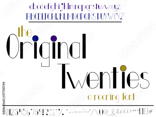 Hand drawn font. Nineteen twenties theme typeface.  Art deco.
