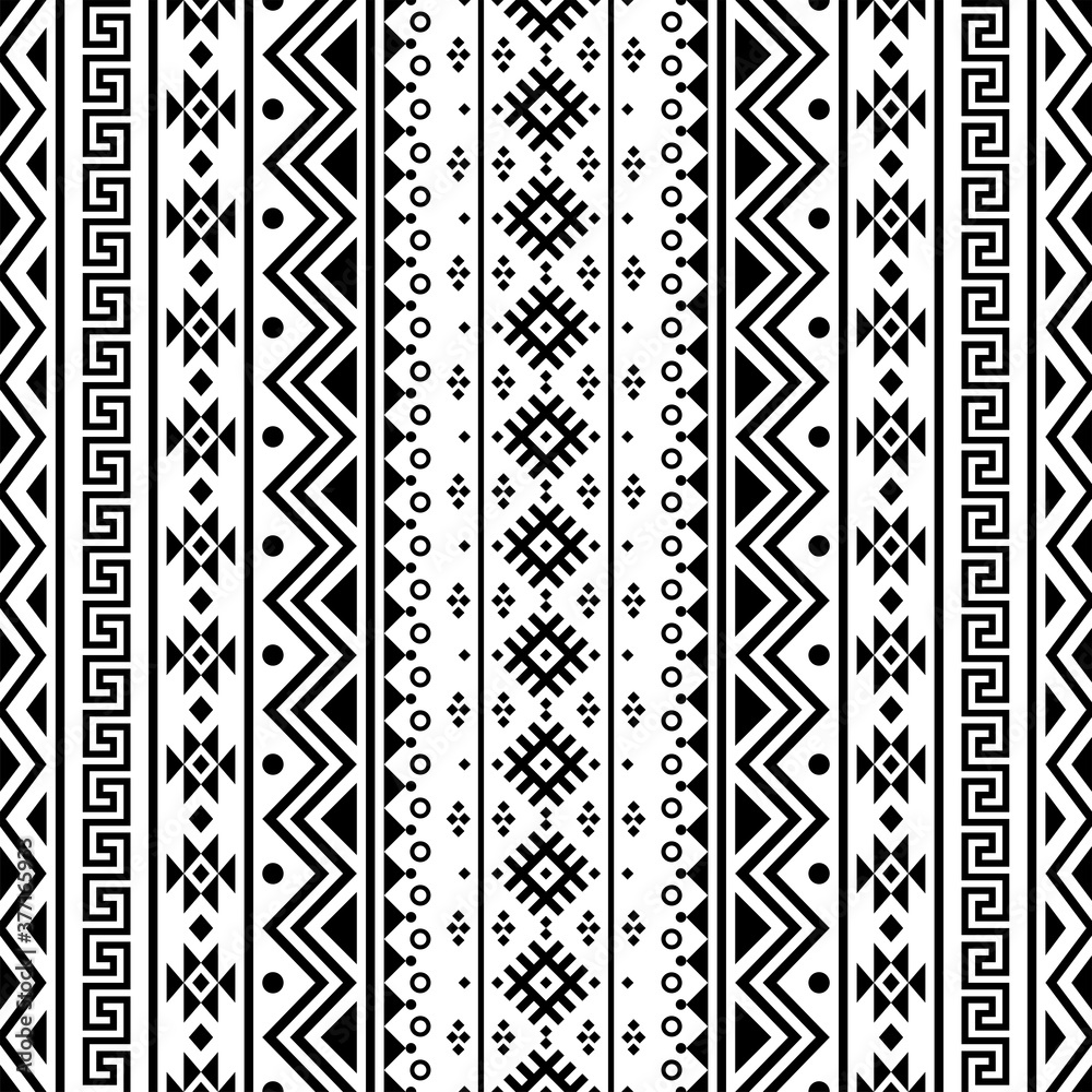 Ikat Aztec ethnic seamless pattern design in black and white color Ikat Aztec ethnic seamless pattern design in black and white color