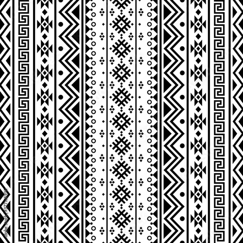 Ikat Aztec ethnic seamless pattern design in black and white color
