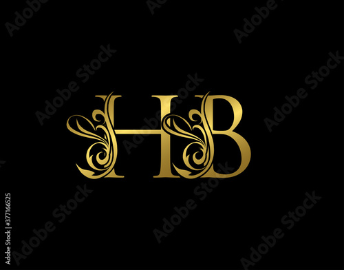 Gold H, B and HB Luxury Letter Logo Icon. Graceful royal style. Luxury alphabet arts logo.