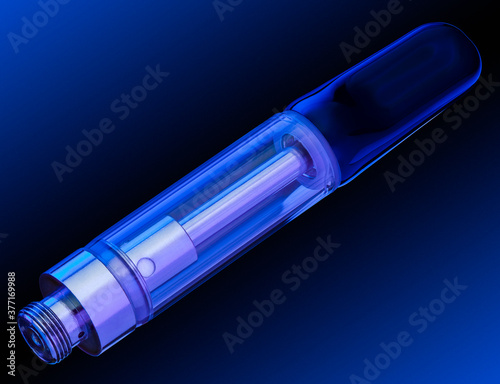 Cannabis Vape Cart with Glass Body for THC & CBD on blue background photo