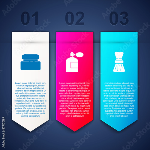 Set Cream or lotion cosmetic tube, Aftershave bottle with atomizer and Shaving brush. Business infographic template. Vector.
