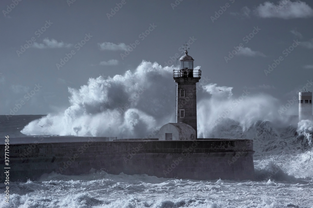 Rough sea at the Douro river mouth
