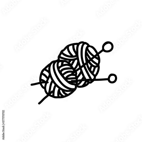 Yarn wool balls with needles. Knitting vector icon.