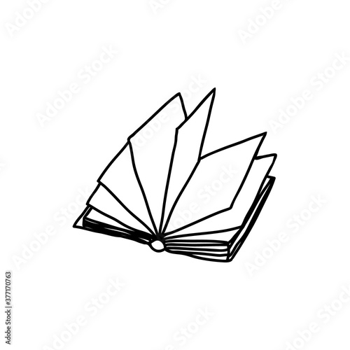 Open book vector icon. Black and white drawing.