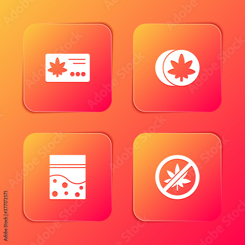 Set Calendar and marijuana leaf, Herbal ecstasy tablets, Plastic bag of cannabis and Stop or icon. Vector.