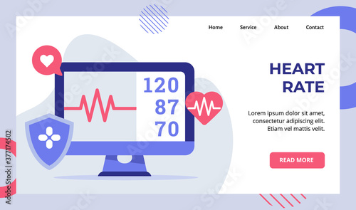 Heart rate beat monitor electrocardiogram campaign for web website home homepage landing page template banner with modern flat style