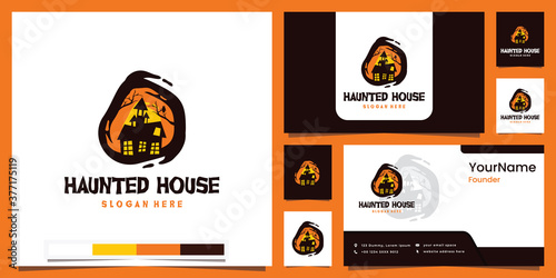 haunted house theme, halloween, with business card,logo design inspiration
