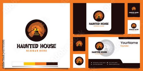 haunted house theme, halloween, with business card,logo design inspiration