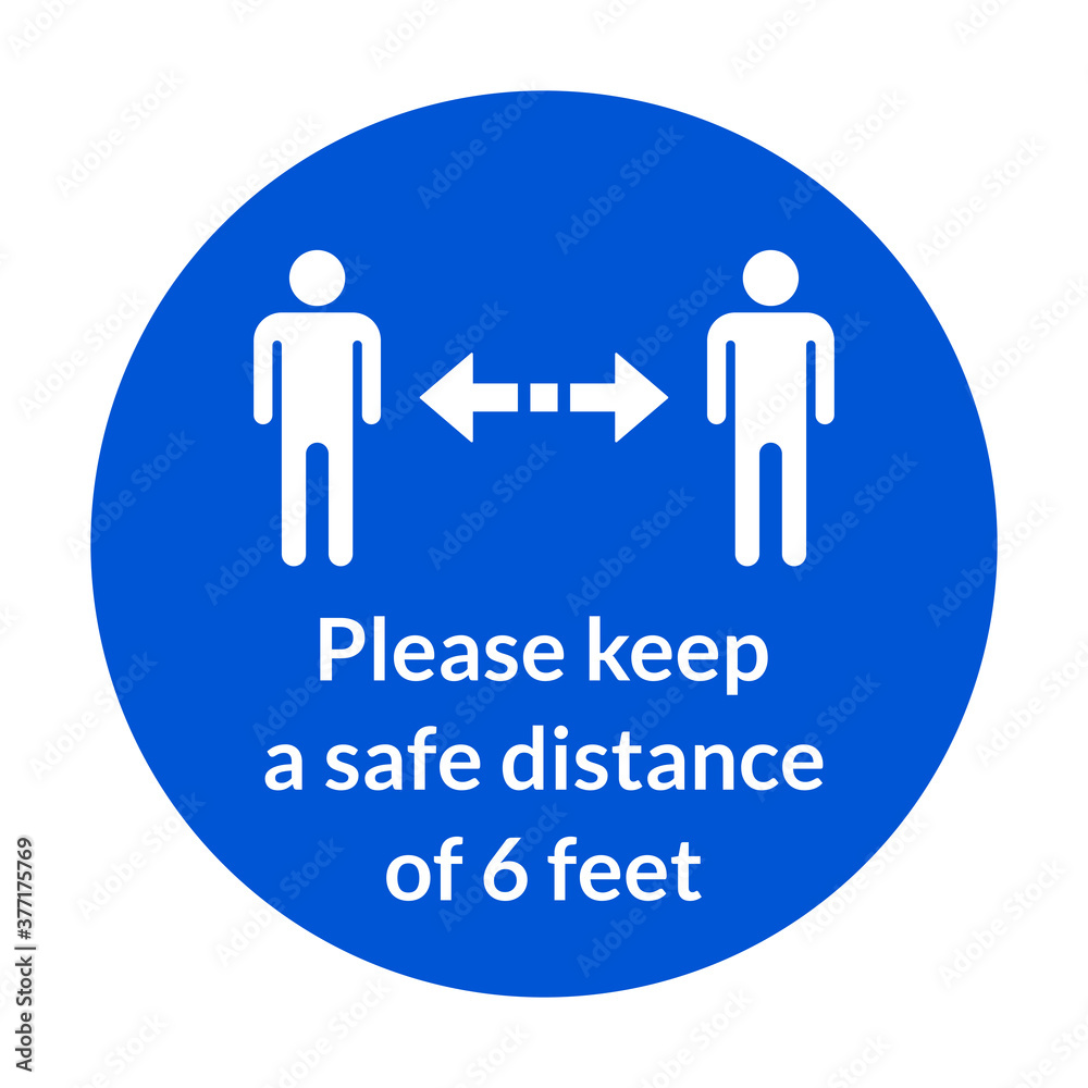 Please Keep a Safe Distance of 6 Feet Round Warning Floor Marking Sticker Icon. Vector Image. Please Keep a Safe Distance of 6 Feet Round Warning Floor Marking Sticker Icon. Vector Image.