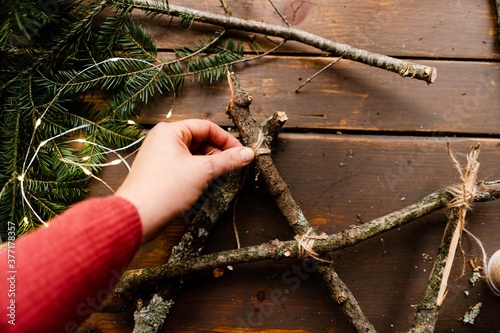 star made from wooden sticks photo