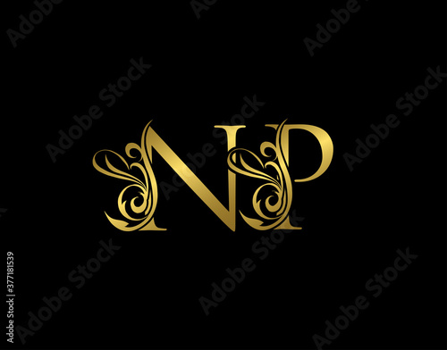 Gold N, P and NP Luxury Letter Logo Icon. Graceful royal style. Luxury alphabet arts logo.