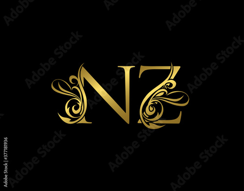 Gold N, Z and NZ Luxury Letter Logo Icon. Graceful royal style. Luxury alphabet arts logo.